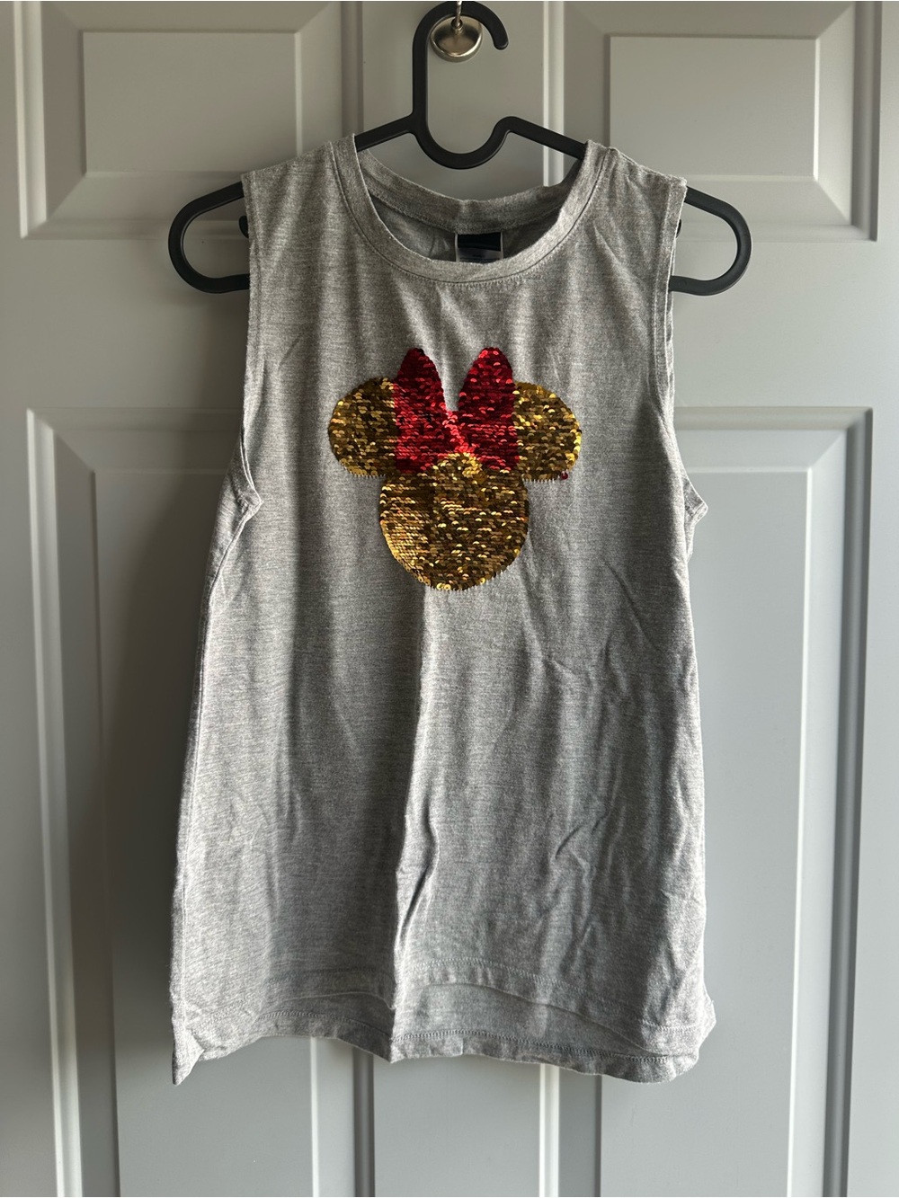 Womens Gray Sequin Bow Minnie Tank Top